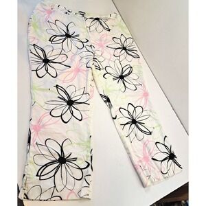 Sandra Spingtime Floral Cotton Blend Pants Women's Size 14 Capris 33x24 Pastels